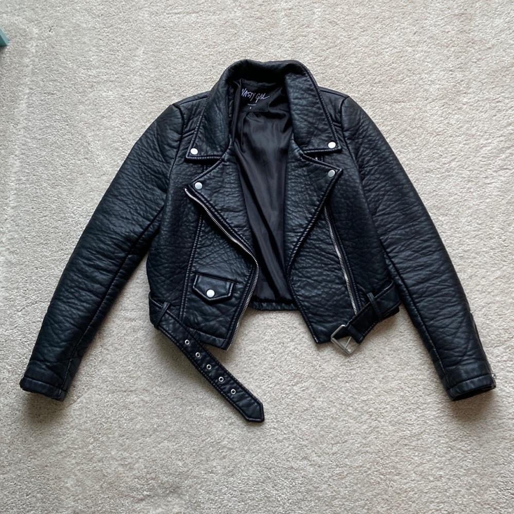 Nasty gal Atomic Vegan Leather Moto Biker Jacket in size S